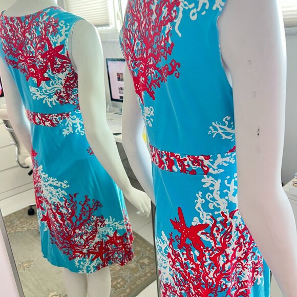 Lilly Pulitzer Rare Jia Dress Sleeveless Turquoise Coral Cascade Print SX L - Picture 9 of 15